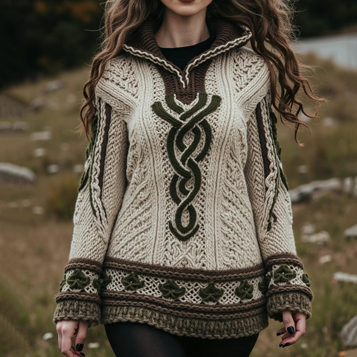 Women's Celtic Knot Trefoil Jacquard Hooded Sweater artswardrobe
