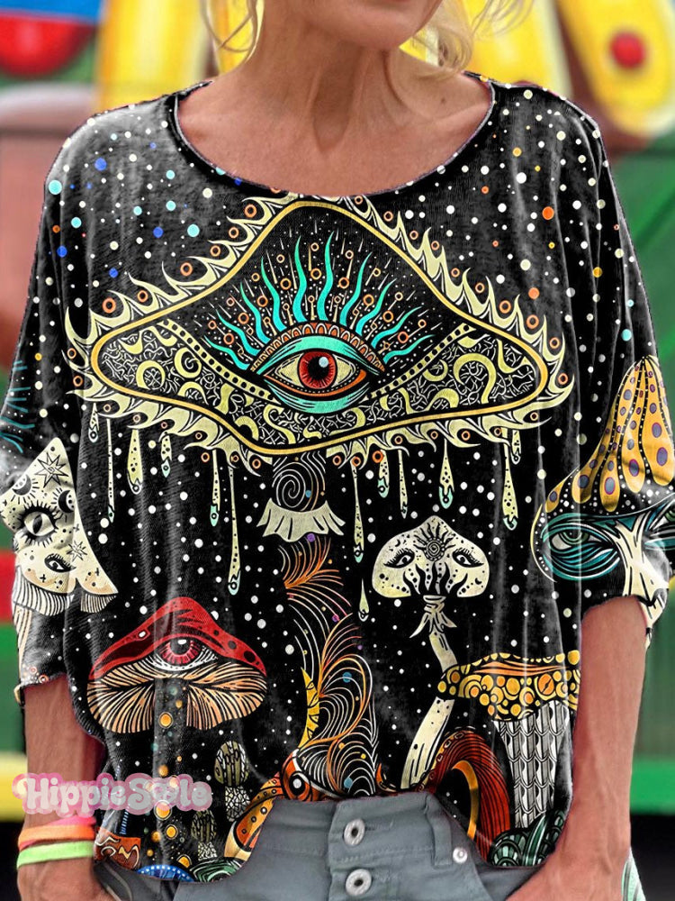 Retro Hippie Tree Of Life Mushroom Print Long Sleeve