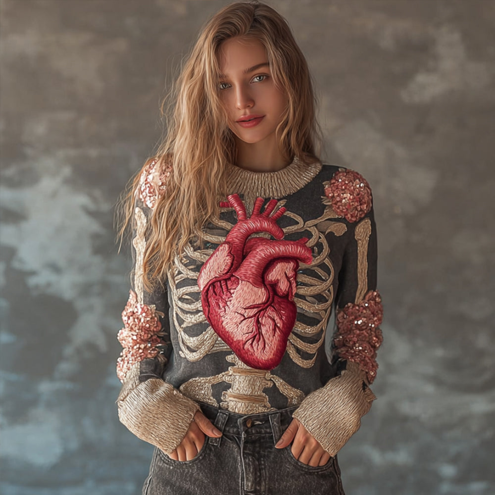 Female Anatomy Art And Flower Round Neck Sweater artswardrobe