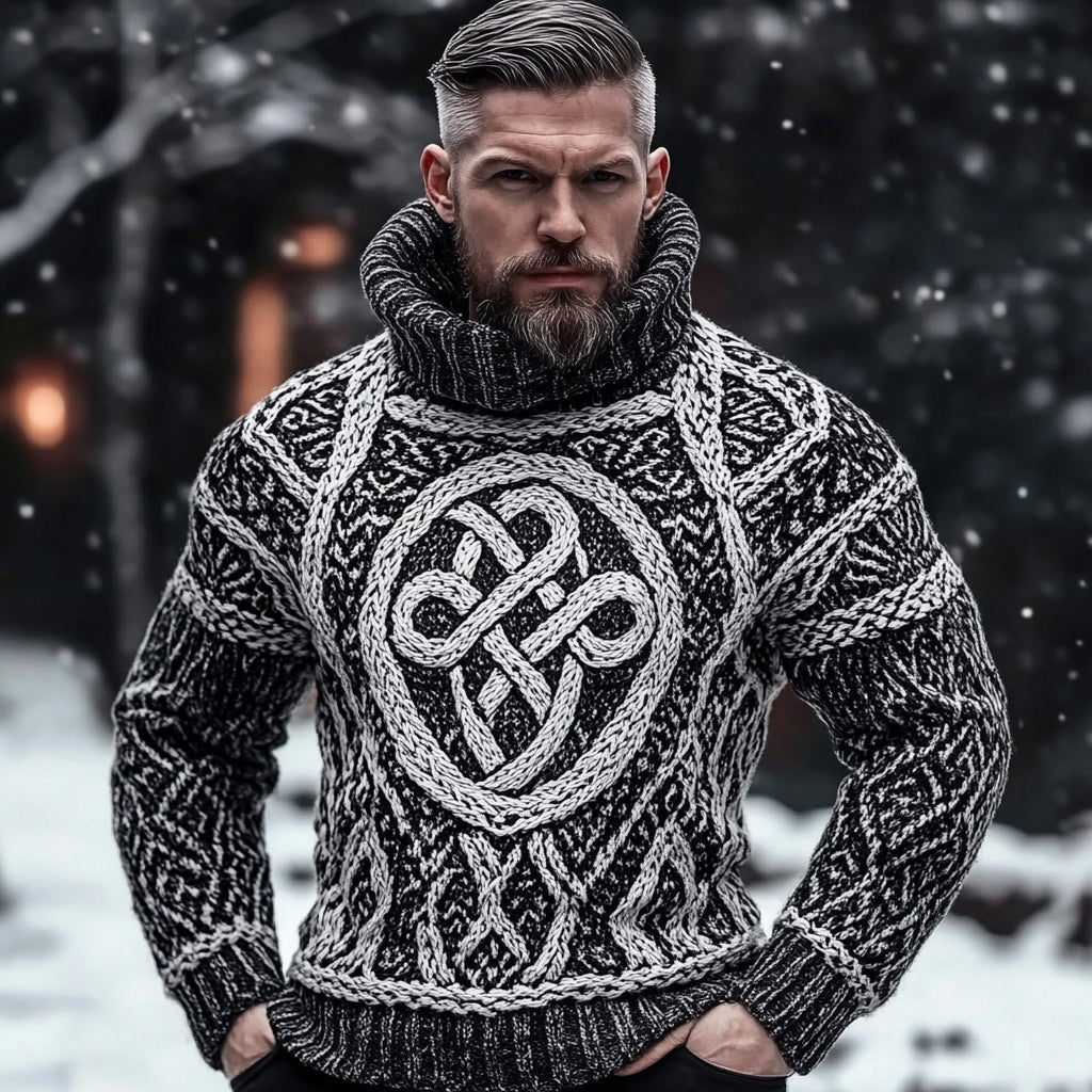 Men's Viking Celtic Pattern Cozy Knit Turtleneck Sweater artswardrobe