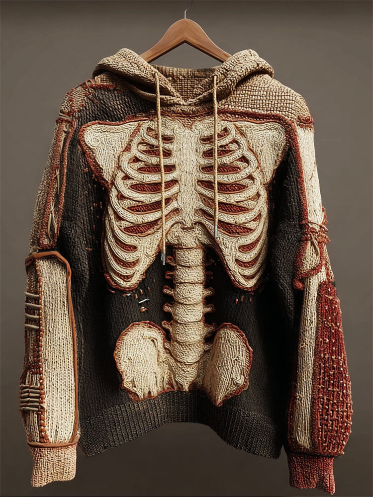 Halloween Skeleton Anatomy Inspired Cozy Knit Hooded Sweater artswardrobe