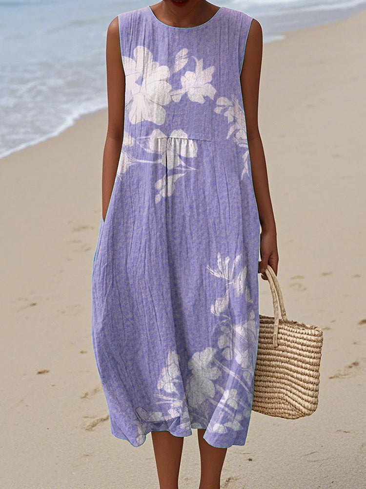 Vintage Loose Floral Art Linen Tank Dress artswardrobe