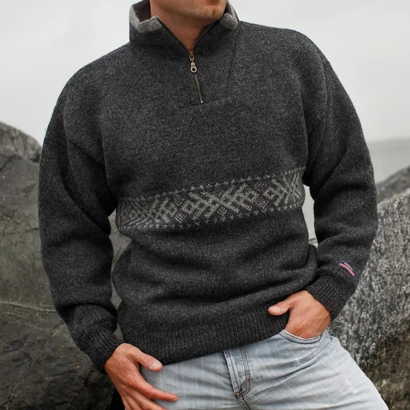 Vintage Knit Warmth Jacquard Icelandic Half Zip Collar Sweater Unisex artswardrobe