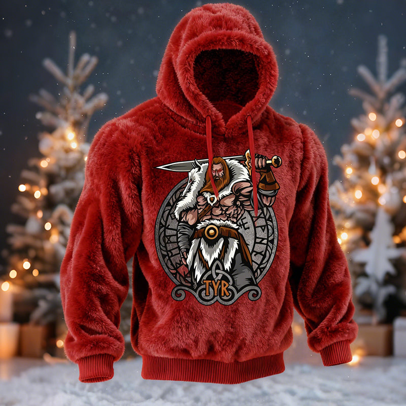 Comstylish Men's Viking Traditional Pattern Plush Hoodie