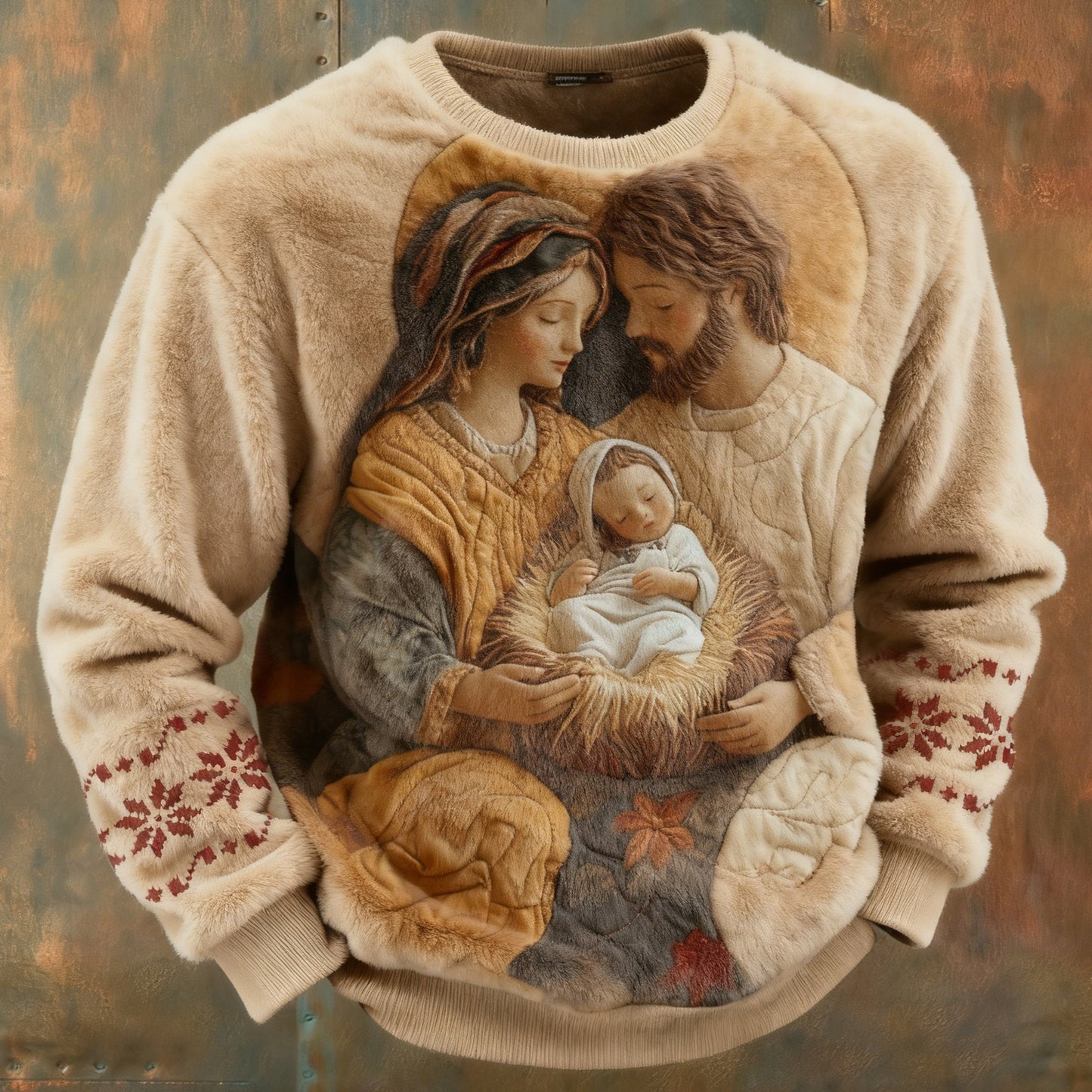 Comstylish Men's Christmas Nativity Pattern Casual Flannel Sweatshirt