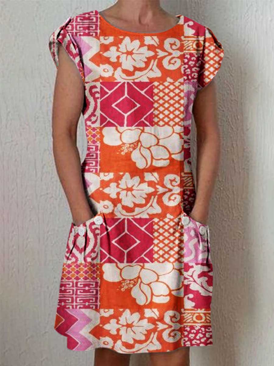Women's Vintage Geometric Floral Pocket Dress