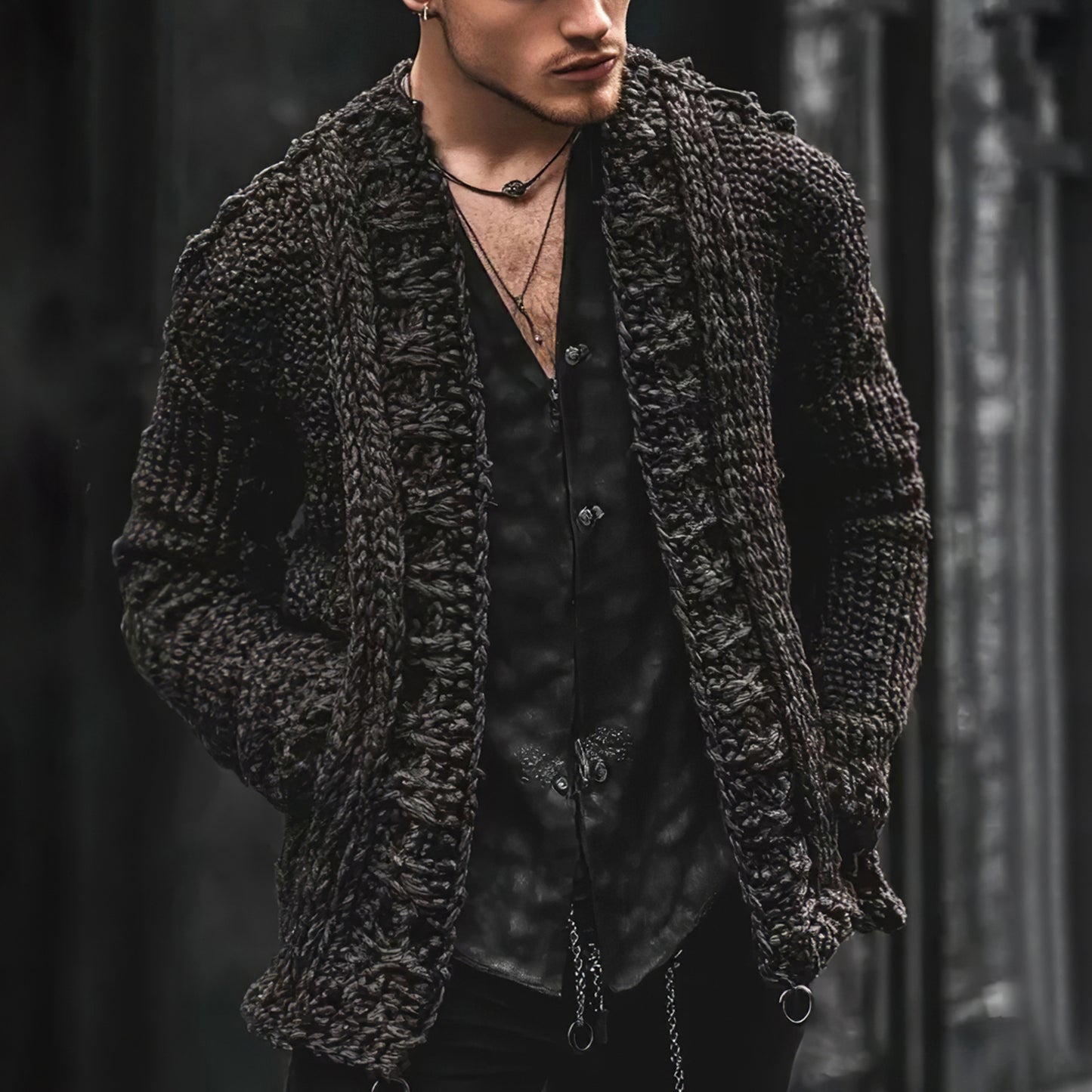 Men's Vintage Chunky Knit Jacquard Cardigan Sweater elevenforest