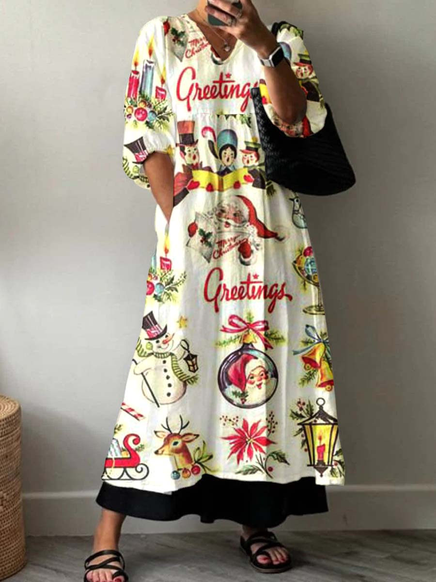 Women's Vintage Christmas Pattern Tree Pattern Pattern Cotton Dress