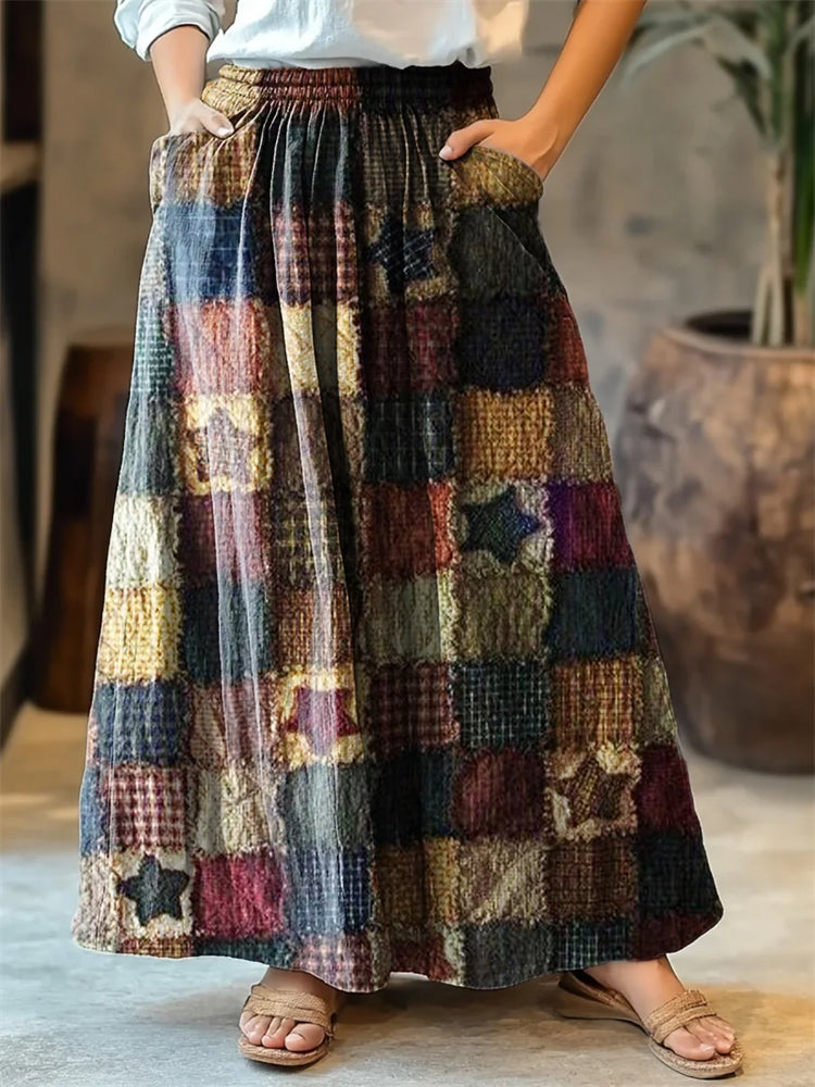 Women's Vintage Embroidered Floral Art Print Cotton Skirt artswardrobe