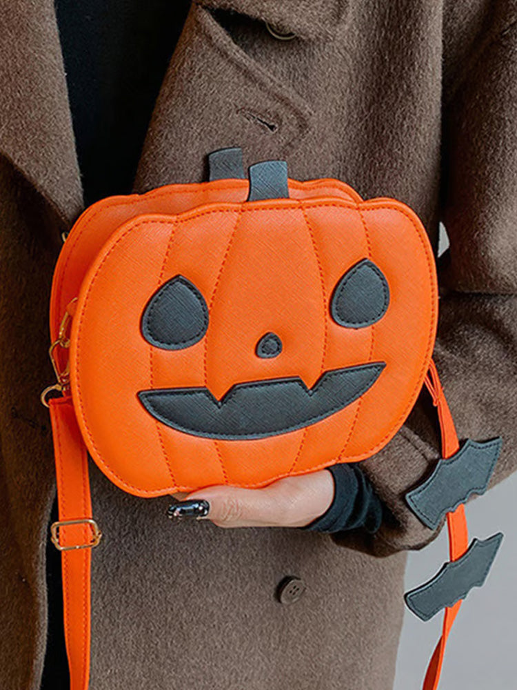 Women's Casual Halloween Pumpkin Smiley Face Contrast Color Crossbody Bag artswardrobe