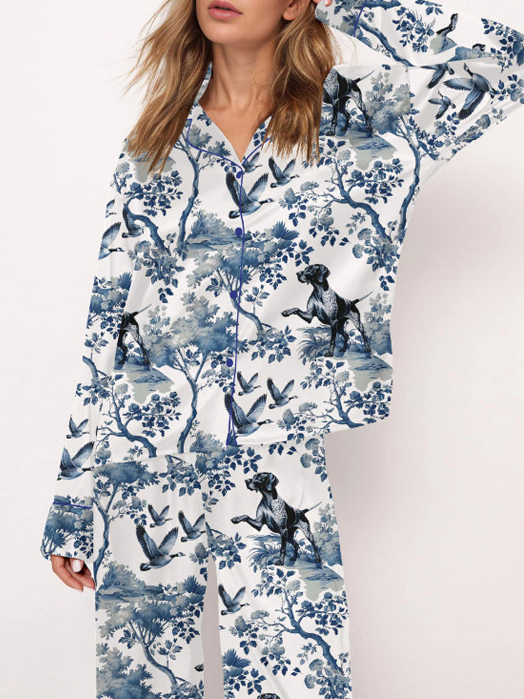 Women's Casual German Shorthaired Pointer Silky Satin Pajama Set artswardrobe