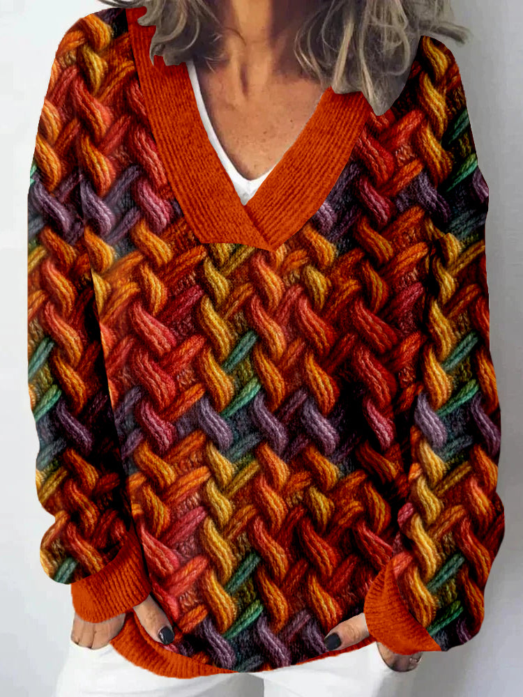 Fall Inspired Knitted V Neck Cozy Sweater artswardrobe