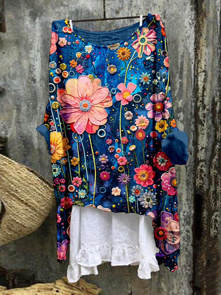 Comstylish 3d Flower Painting Art Flowy Tunic