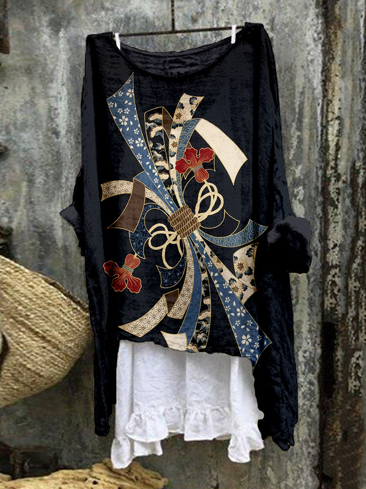 Comstylish Vintage Traditional Japanese Art Linen Blend Tunic