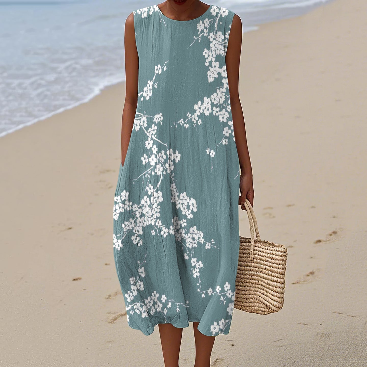 Vintage Floral Art Linen Tank Dress artswardrobe