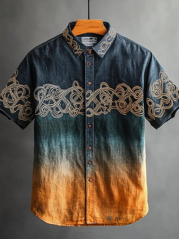 Celtic Knot Gradient Men's Linen Short Sleeve Shirt artswardrobe