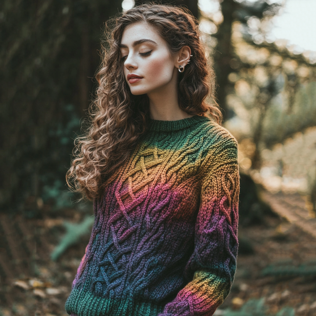 Classic Celtic Chunky Rainbow Color Round Neck Cozy Sweater elevenforest