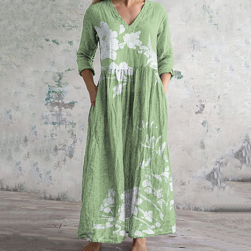 Vintage Floral Art Pattern Women's Linen Dress artswardrobe