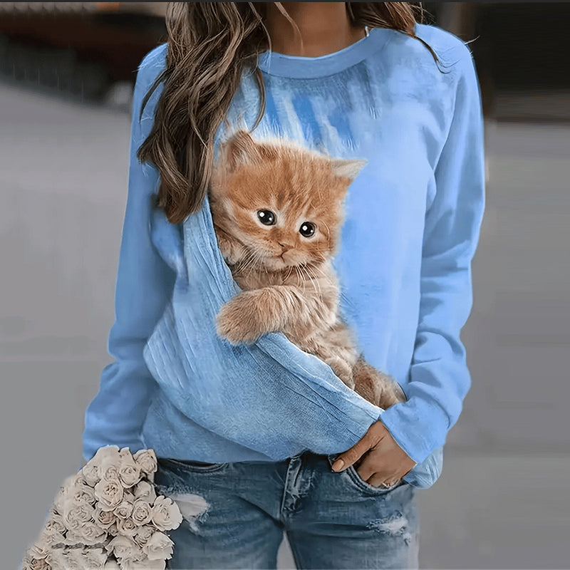 Women's Cute Cat Print Casual Sweatshirt elevenforest