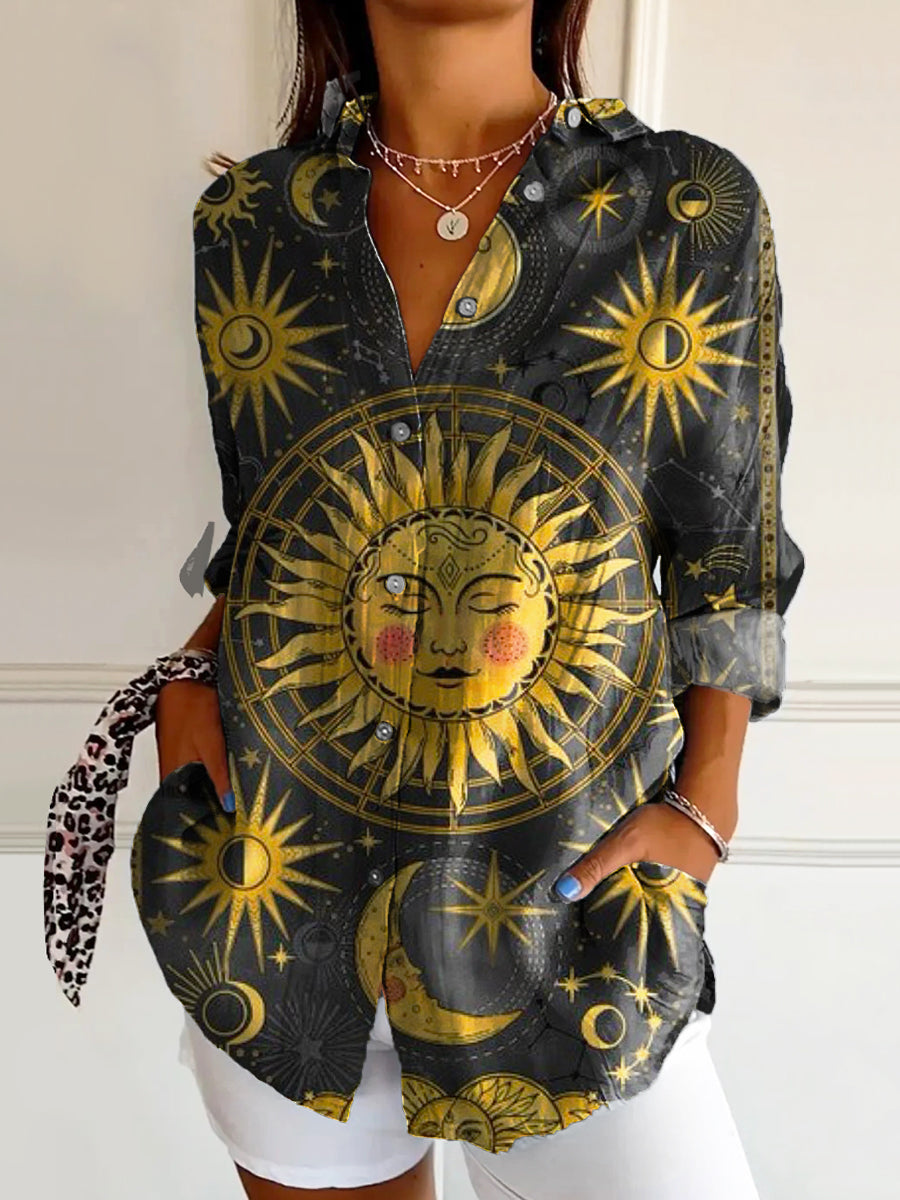 Women's Starmoon Art Print Casual Cotton Shirt