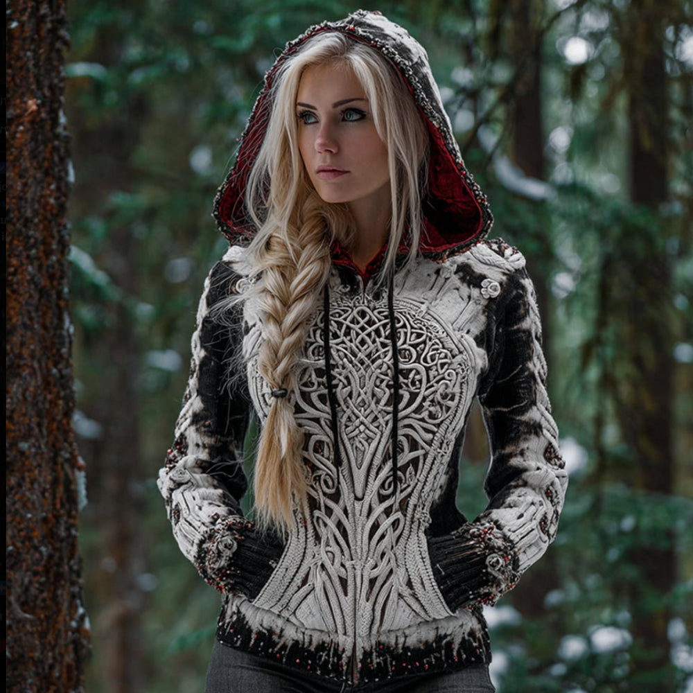 Women's Viking Style Tree Of Life Hooded Sweater artswardrobe