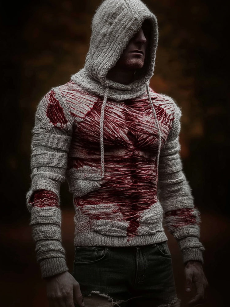 Men's Halloween Human Muscle Art Bandage Hooded Sweater artswardrobe