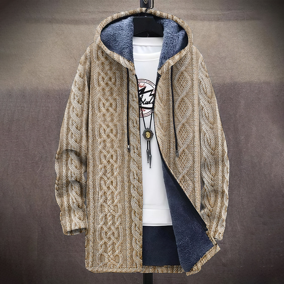 Men's Vintage Knitted Graphic Comfort Plush Hooded Coat elevenforest