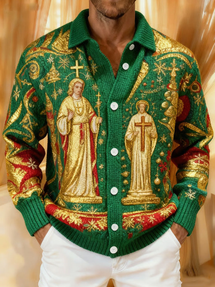 Comstylish Men's Retro Painted Santa Claus Knit Sweater