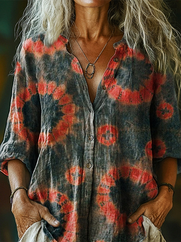 Women's Bohemian Ethnic Tie-dye Art Pattern Print Casual Cotton Linen