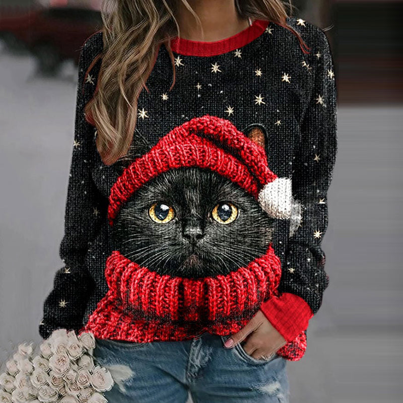 Comstylish Women's Vintage Cat Christmas Knitted Sweater