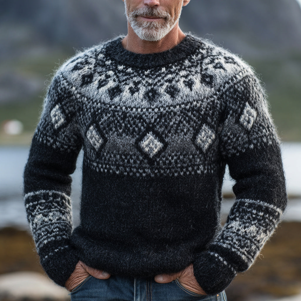 Vintage Norwegian Knit Jacquard Crew Neck Sweater elevenforest