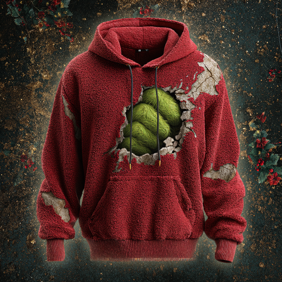 Comstylish Funny Santa Claus Design Men's Hooded Flannel Sweatshirt