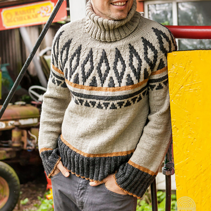 Men's Retro Geometric Knit Fairman Island Turtleneck Sweater artswardrobe