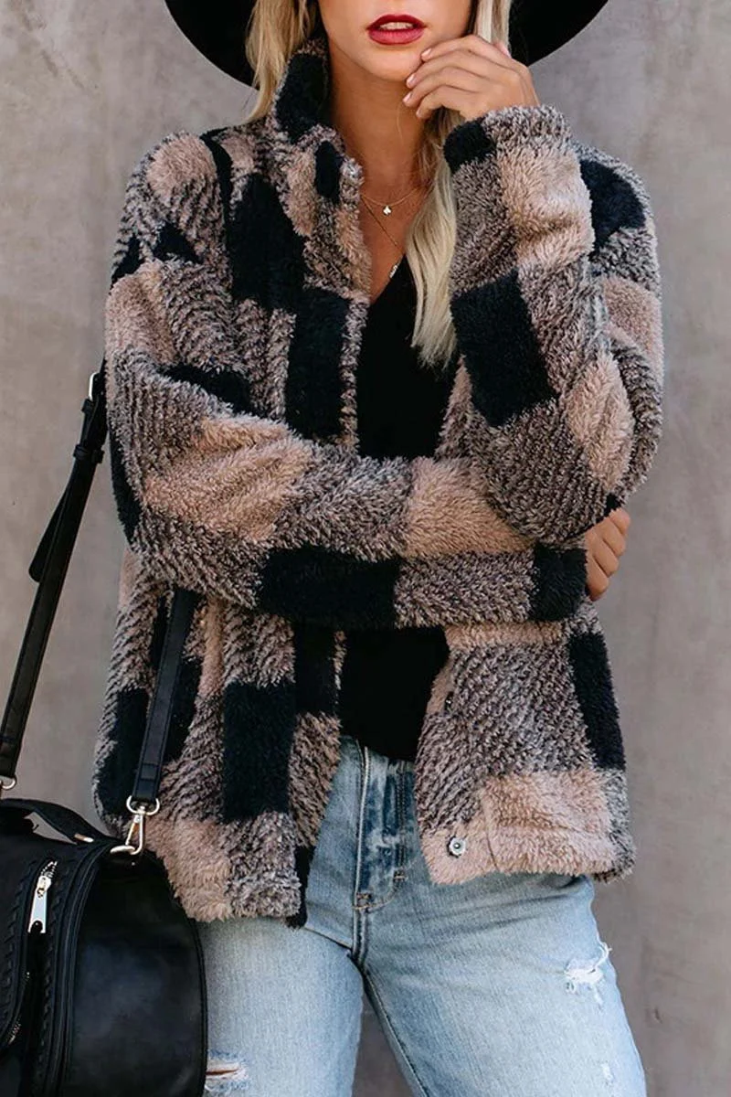 LP | Cappotto in felpa con collo a scialle ed elegante motivo a quadri