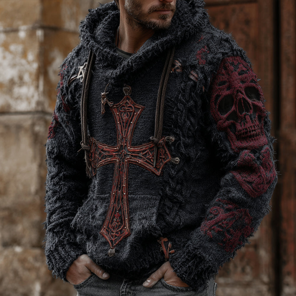 Men's Cross Skeleton Art Celtic Hooded Sweater artswardrobe