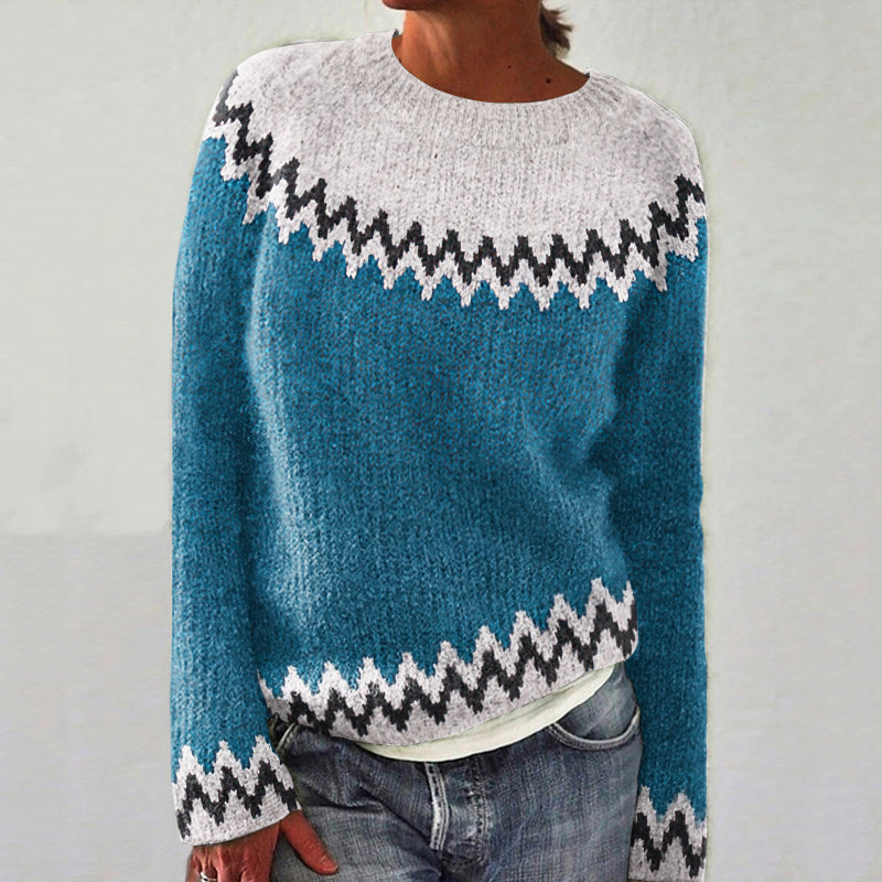 Retro Wavy Knitted Jacquard Warm Sweater elevenforest