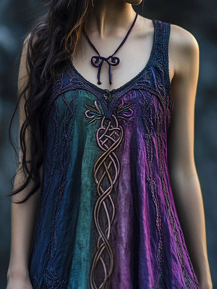 Vintage Celtic Mythology Gradient Lace Linen Tank Dress artswardrobe