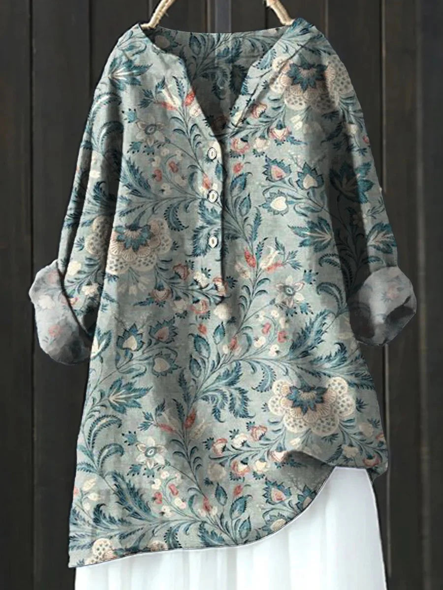 Women's Vintage Ethnic Floral Art Print Casual Shirt