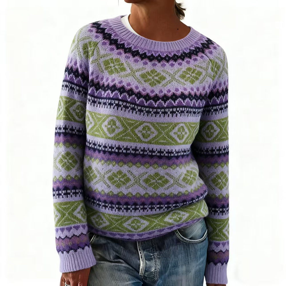 Comstylish Vintage Round Neck Comfy Fair Isle Sweater