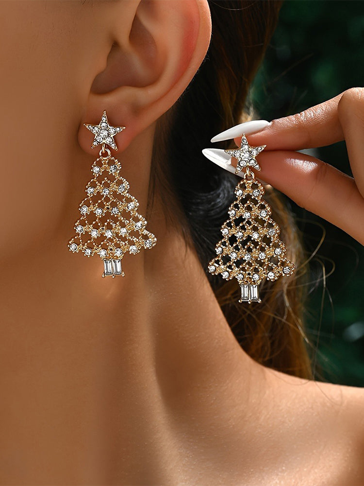 Comstylish Christmas Tree Diamond Studded Earrings