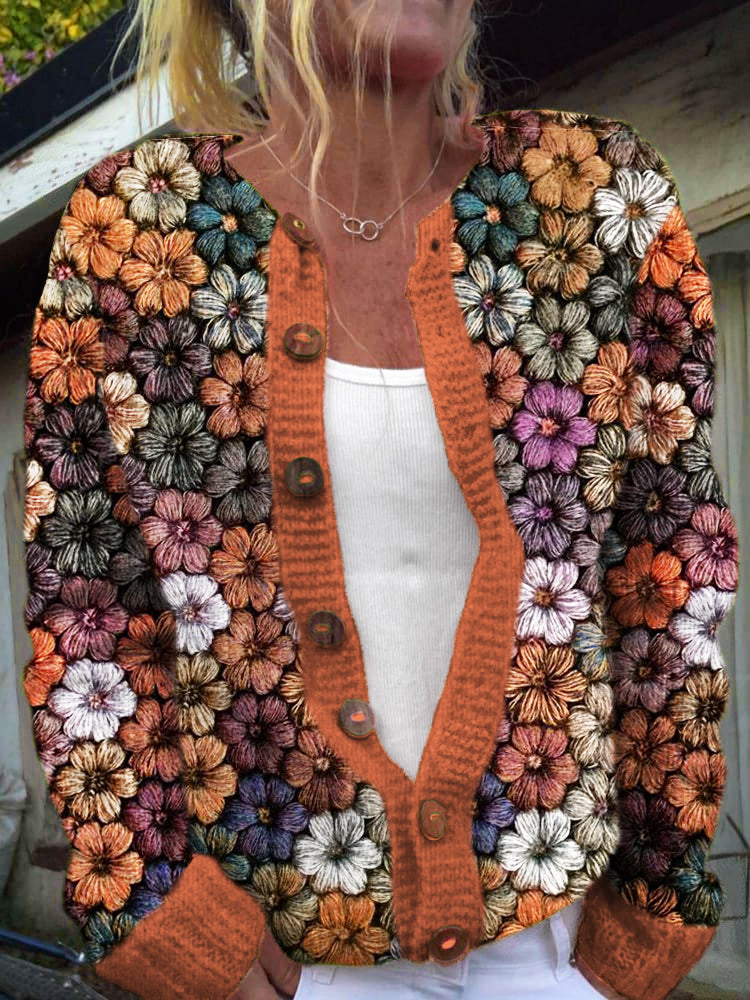 Knit Floral Art Women's Sweater Cardigan artswardrobe
