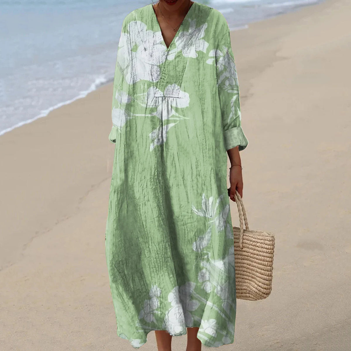 Vintage Floral Art Cotton Linen Comfy Maxi Dress artswardrobe