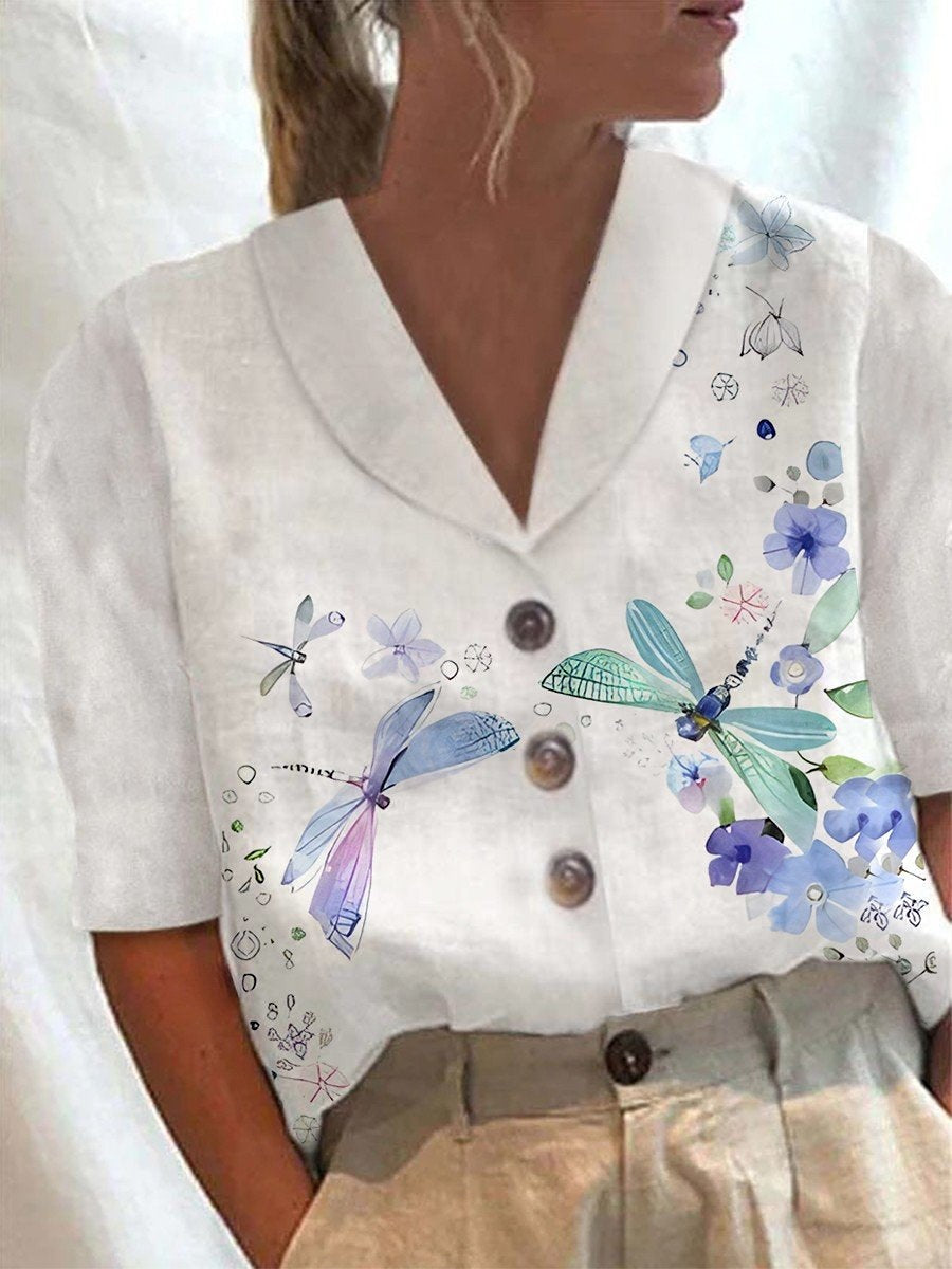 Women Floral Print Casual Button-up Shirt