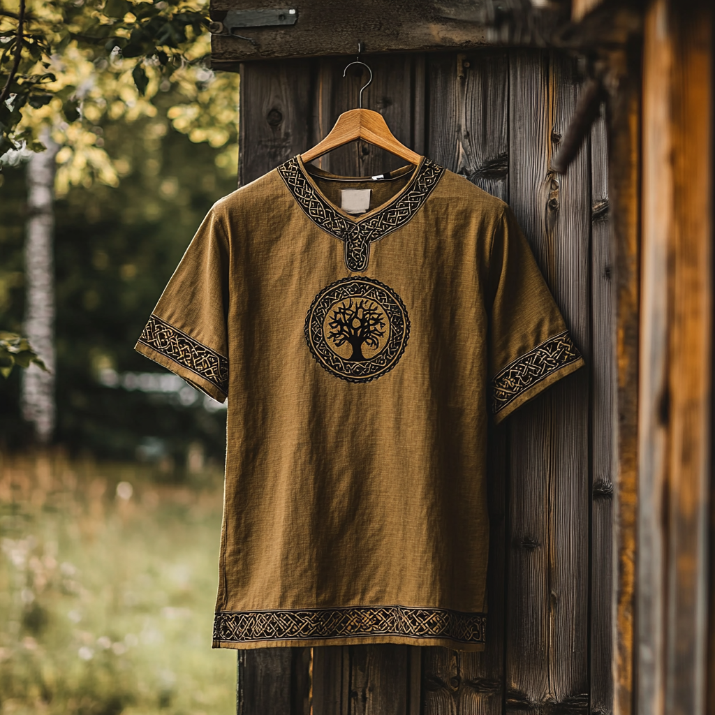 Men's Viking Tree Of Life Art Linen T Shirt artswardrobe