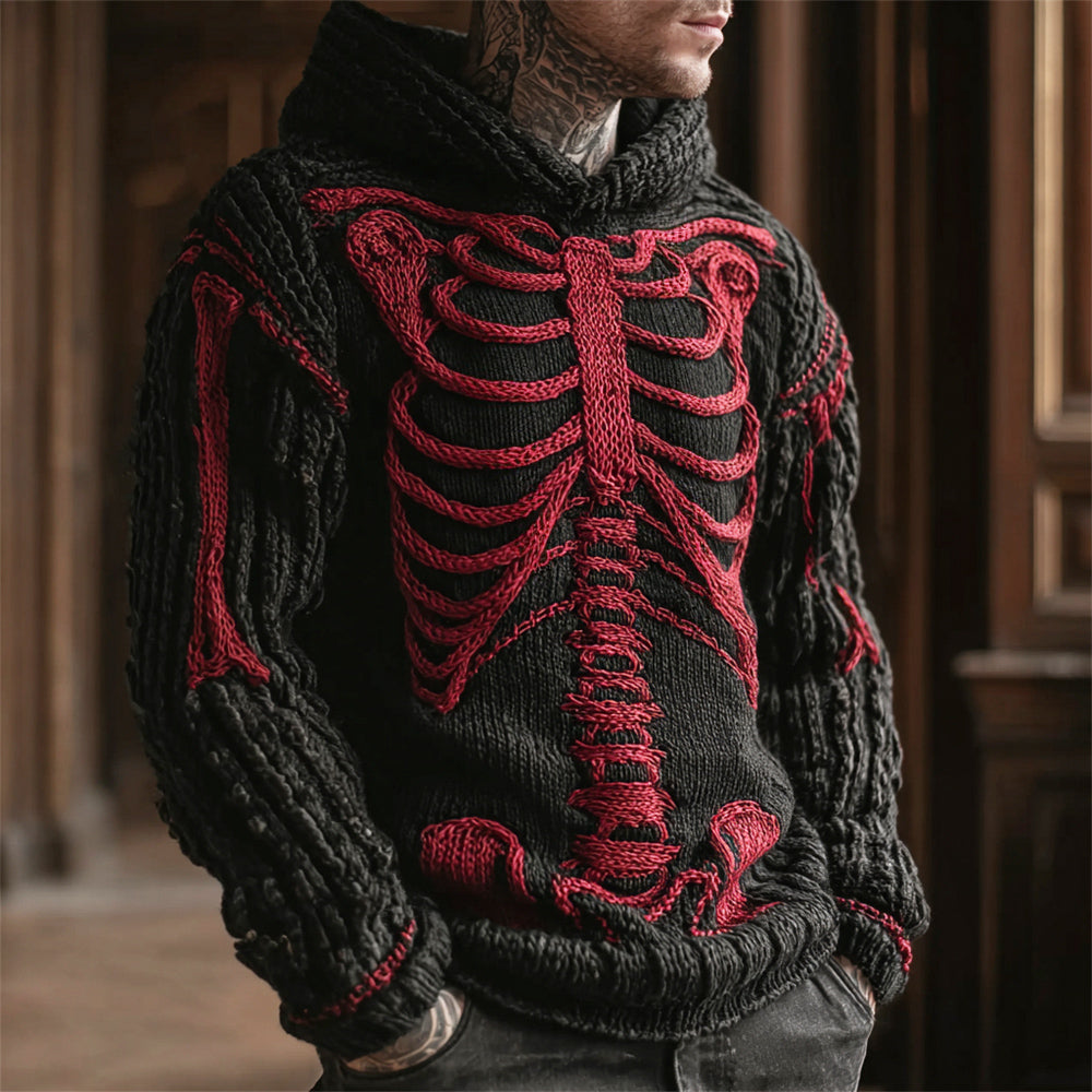 Halloween Anatomical Skeleton Art Men's Knit Hooded Sweater artswardrobe