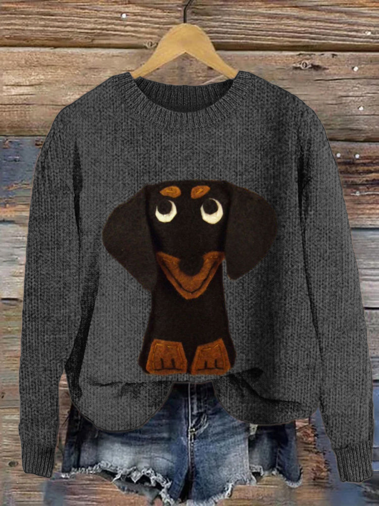 Comstylish Rolling Eyes Dachshund Women's Crew Neck Sweater