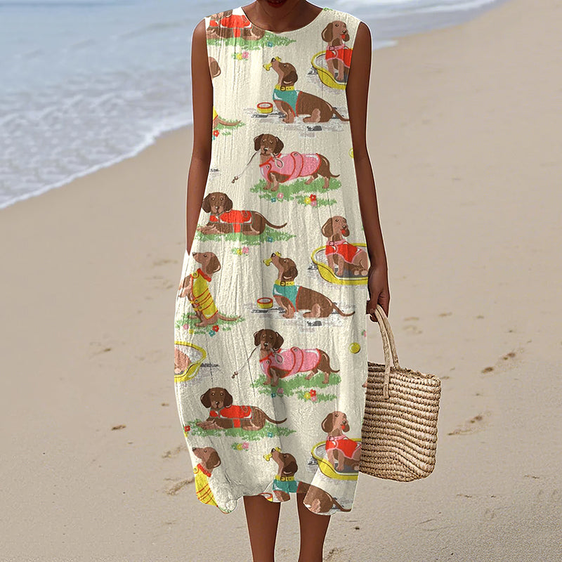 Women's Swim Dog Art Print Dress artswardrobe