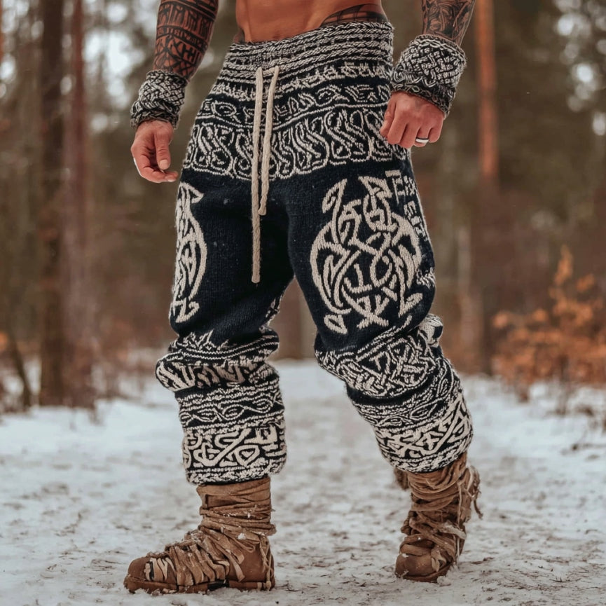 Men's Viking Tribal Celtic Geometry Pattern Art Knit Sweatpants artswardrobe