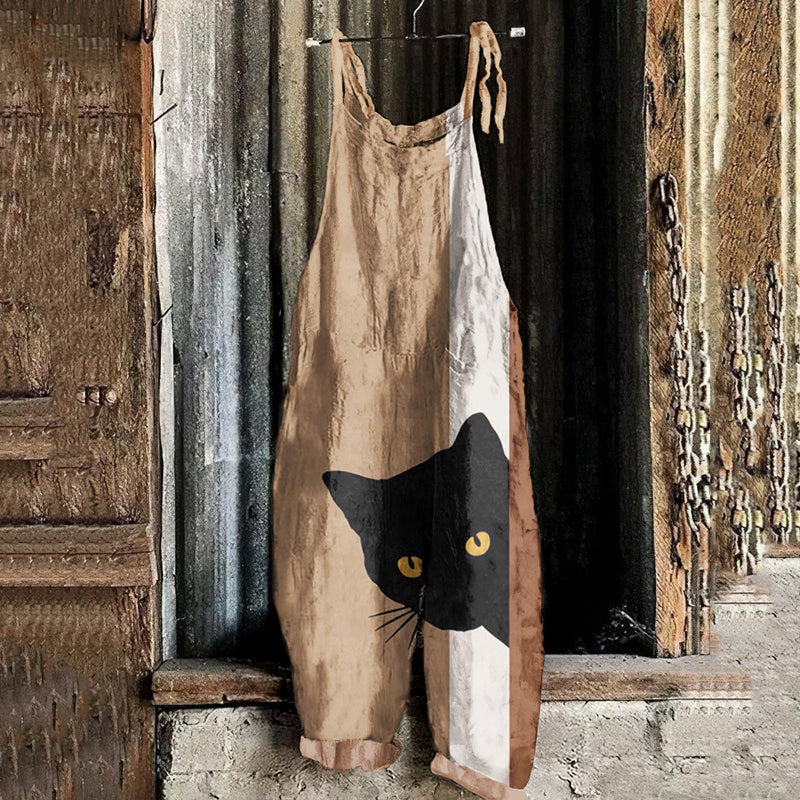 Abstract Cat Painting Art Loose Casual Jumpsuit elevenforest