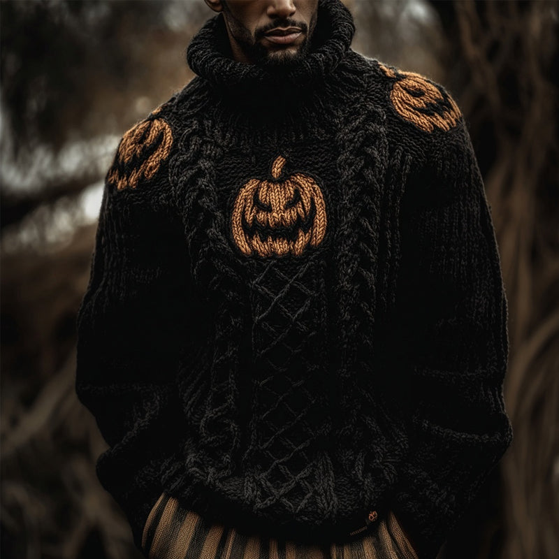 Men's Halloween Pumpkin Inspired Cozy Chunky Turtleneck Sweater elevenforest
